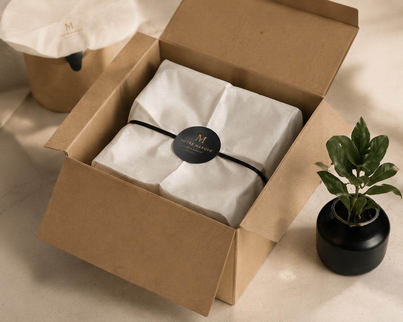 Bo&icirc;te cadeau ouverte avec emballage soign&eacute;