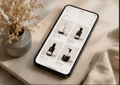 Smartphone affichant catalogue produits