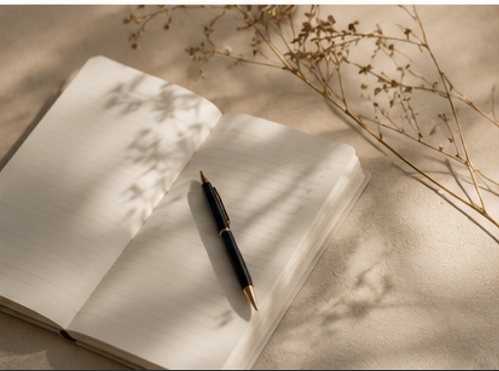 Carnet avec logo, stylo et enveloppe